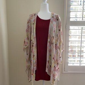 Deep red t shirt dress+ Kimono